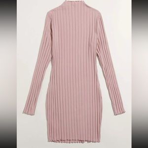 Dusty pink Rib-knit mock neck lettuce trim dress XL